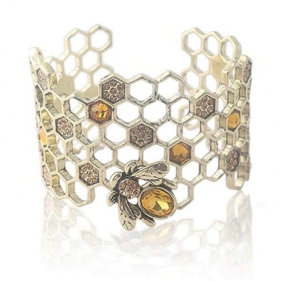 Gold Honeycomb and Bee Necklace - Picture 6 of 6